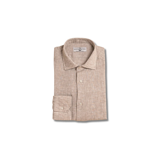 chemise lin beige col italien homme chemise elegante lin naturel coupe droite