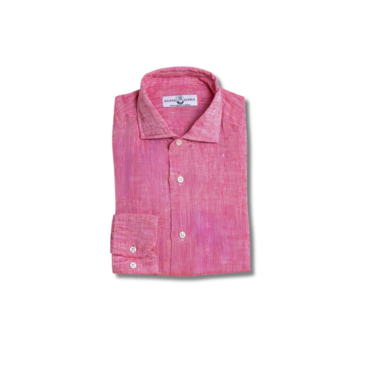 chemise lin rose poudre pliee col italien homme vetement ete chic respirant