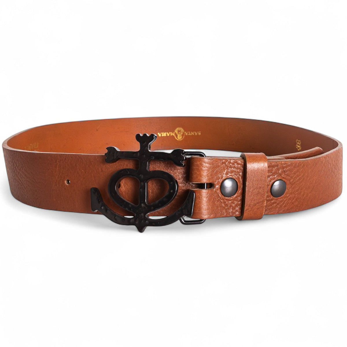 Ceinture en cuir pleine fleur Santa Maria avec boucle acier inoxydable design croix de Camargue