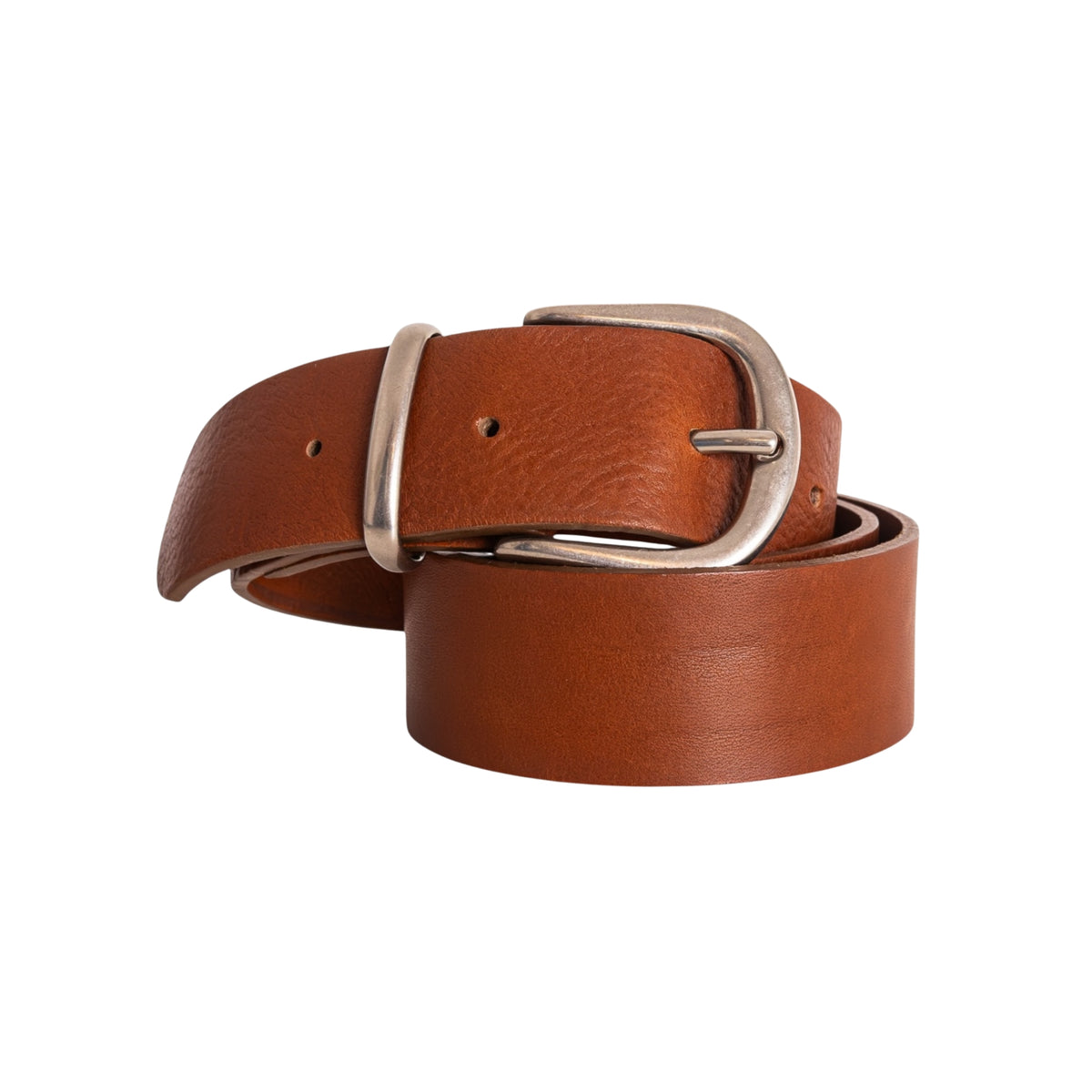 Ceinture en cuir pleine fleur marron Santa Maria avec boucle argentée en acier inoxydable