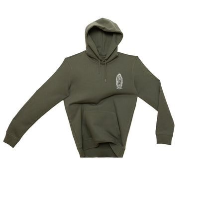 Sweat à capuche kaki Santa Maria avec impression blanche coupe unisexe