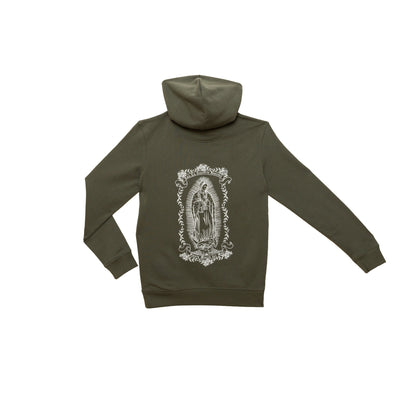 Hoodie kaki avec grand motif imprimé blanc Santa Maria au dos