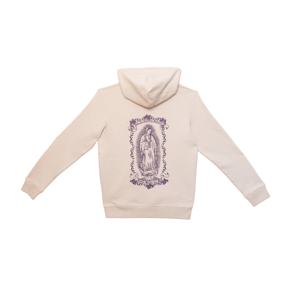 Hoodie natural raw avec illustration violette imprimée au dos Santa Maria