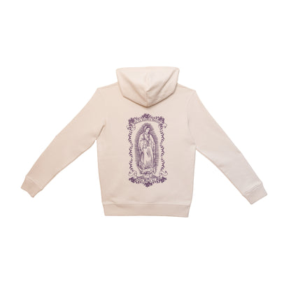Hoodie natural raw avec illustration violette imprimée au dos Santa Maria