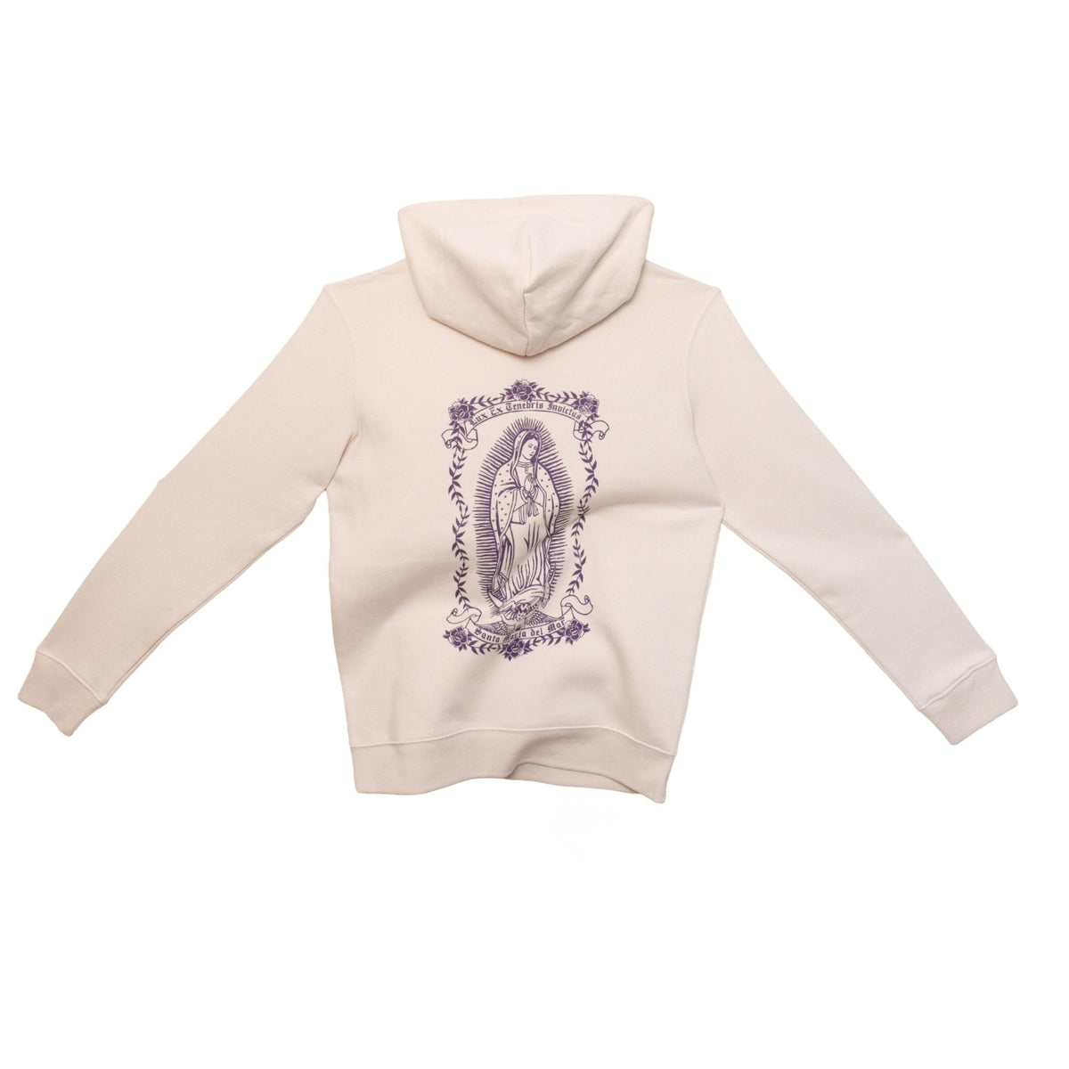 Hoodie natural raw Santa Maria avec illustration violette imprimée sur le dos