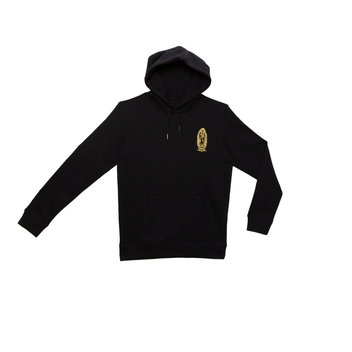 Hoodie noir Santa Maria avec motif brodé doré sur le devant