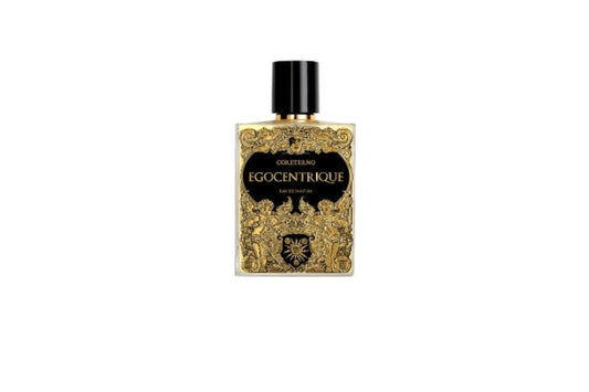 Eau de parfum Egocentrique Coreterno flacon avec design noir et doré création artisanale italienne