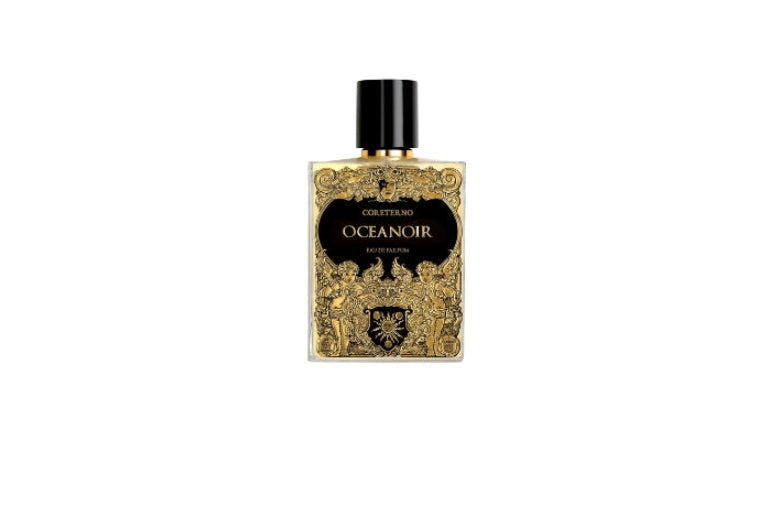 Eau de parfum Oceanoir Coreterno flacon avec design noir et doré création artisanale italienne