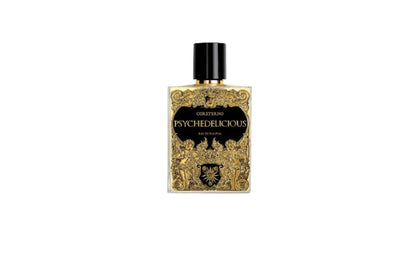 Eau de parfum Psychedelicious Coreterno flacon avec design noir et doré création artisanale italienne