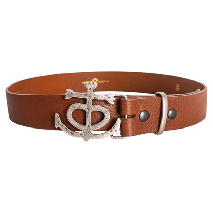 ceinture cuir marron avec boucle croix camargue argentée accessoire artisanal santa maria
