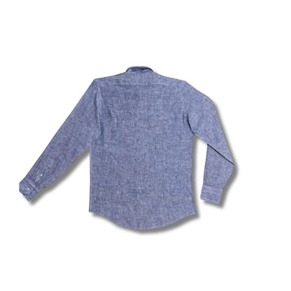 chemise lin bleu chine dos homme coupe droite vetement lin bio fabrication sicile