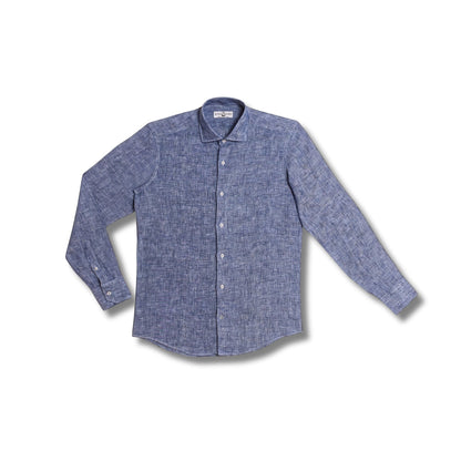 chemise lin bleu chine homme vue face coupe droite chemise elegante ete
