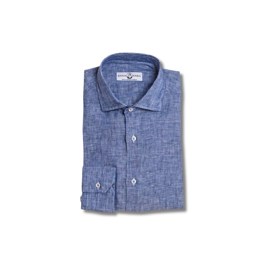 chemise lin bleu chine pliee col italien homme vetement ete chic respirant