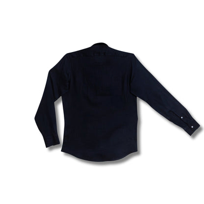 chemise lin bleu marine dos homme coupe droite vetement lin bio fabrication sicile
