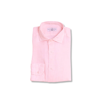 chemise lin rose pliee col italien homme vetement ete chic respirant