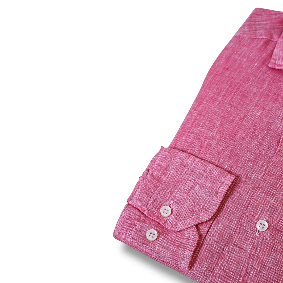 Détail boutons de la chemise en lin Santa Maria rose fuschia
