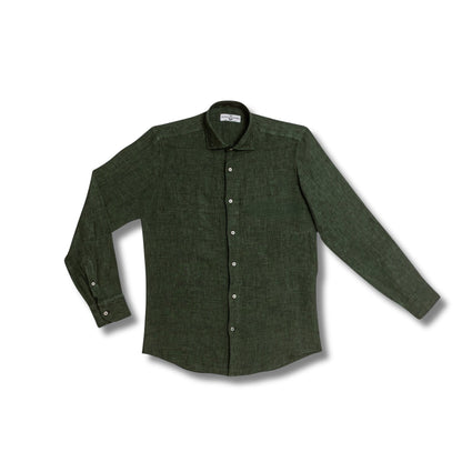 chemise lin vert olive homme vue face coupe droite chemise elegante ete