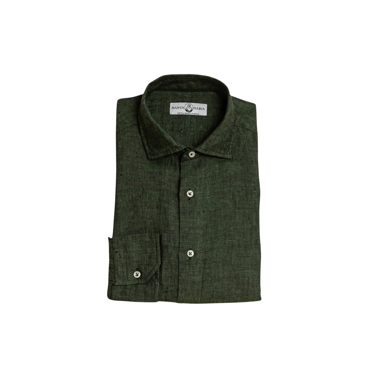 chemise lin vert olive pliee col italien homme vetement ete chic respirant