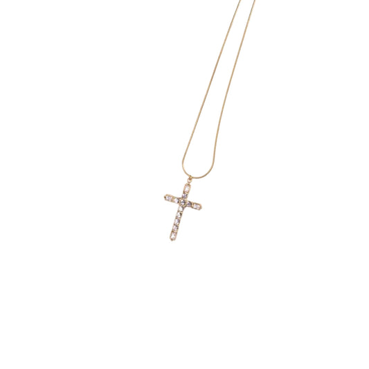 collier croix grecque sautoir acier inoxydable sans nickel zirconium blanc chaine maille serpent bijou religieux elegant