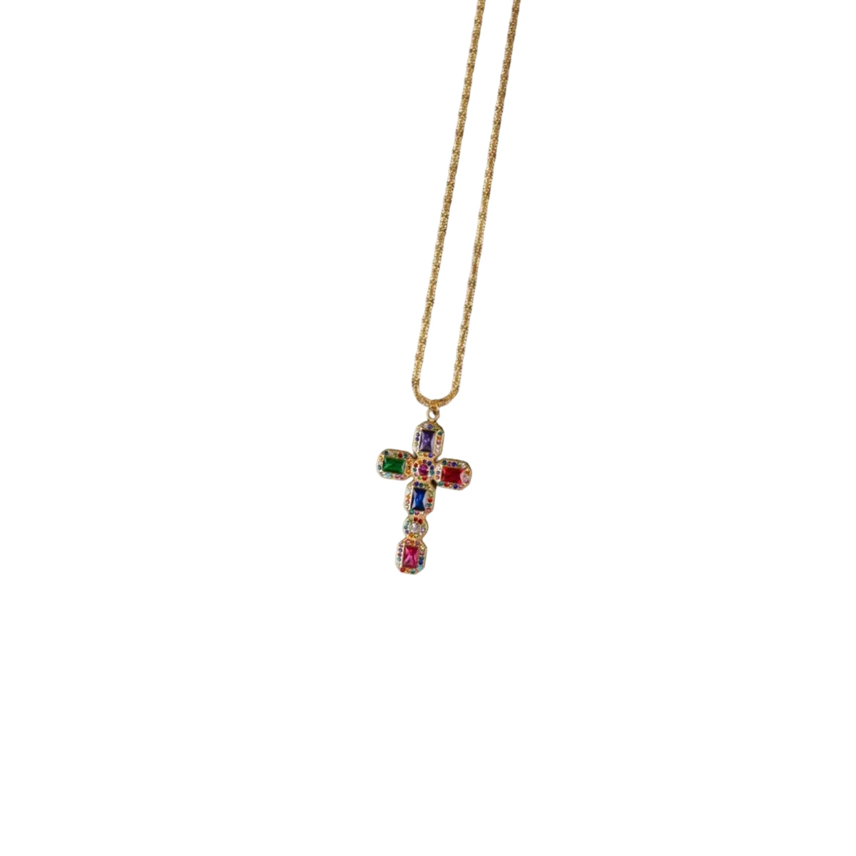 collier croix latine sautoir acier inoxydable sans nickel cristaux colores chaine torsadee bijou religieux elegant