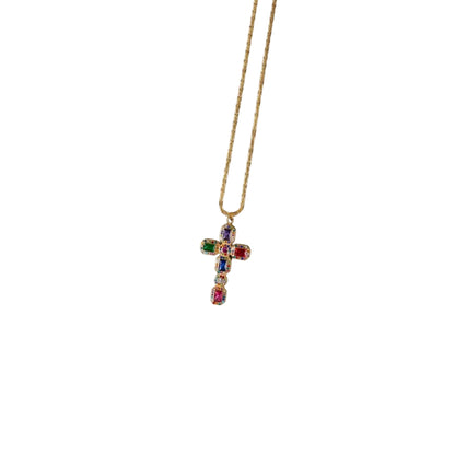 collier croix latine sautoir acier inoxydable sans nickel cristaux colores chaine torsadee bijou religieux elegant