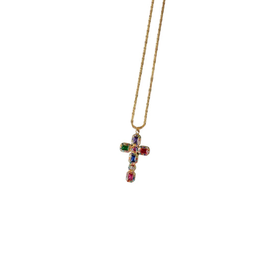 collier croix latine sautoir acier inoxydable sans nickel cristaux colores chaine torsadee bijou religieux elegant
