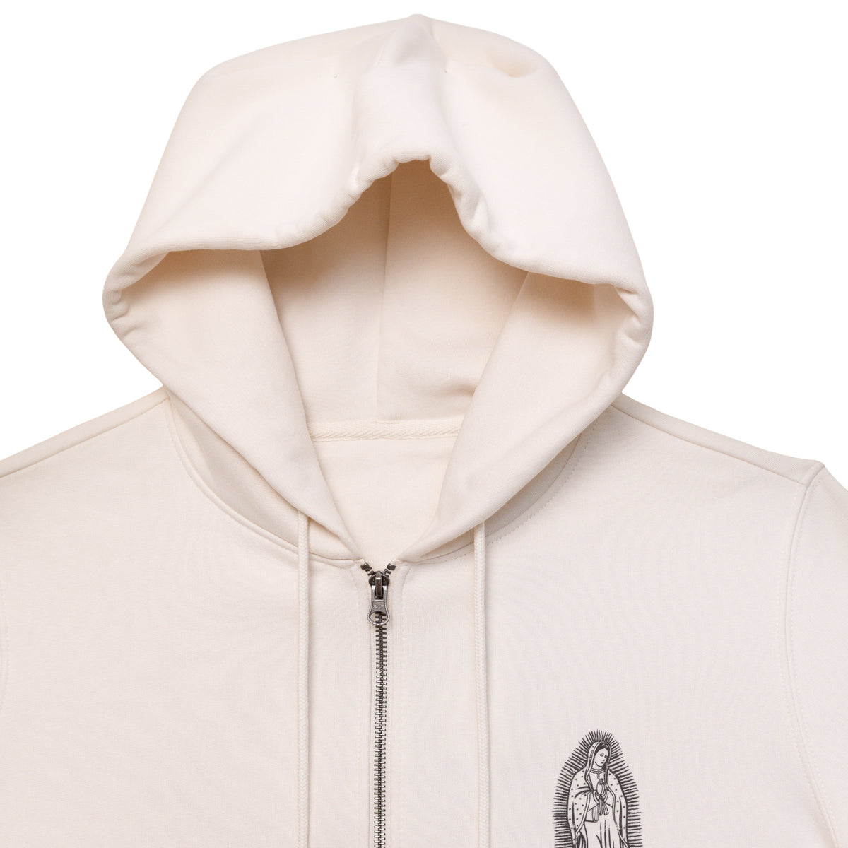 Détail capuche sweat zippé Santa Maria blanc en coton bio