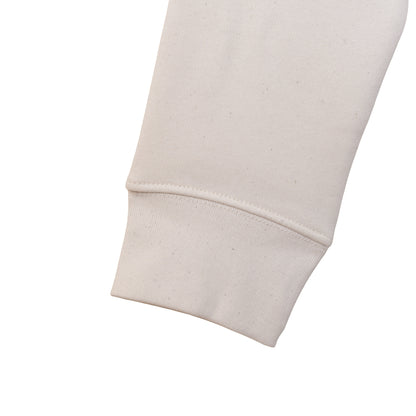 Détail manche sweat Santa Maria blanc finition coton bio