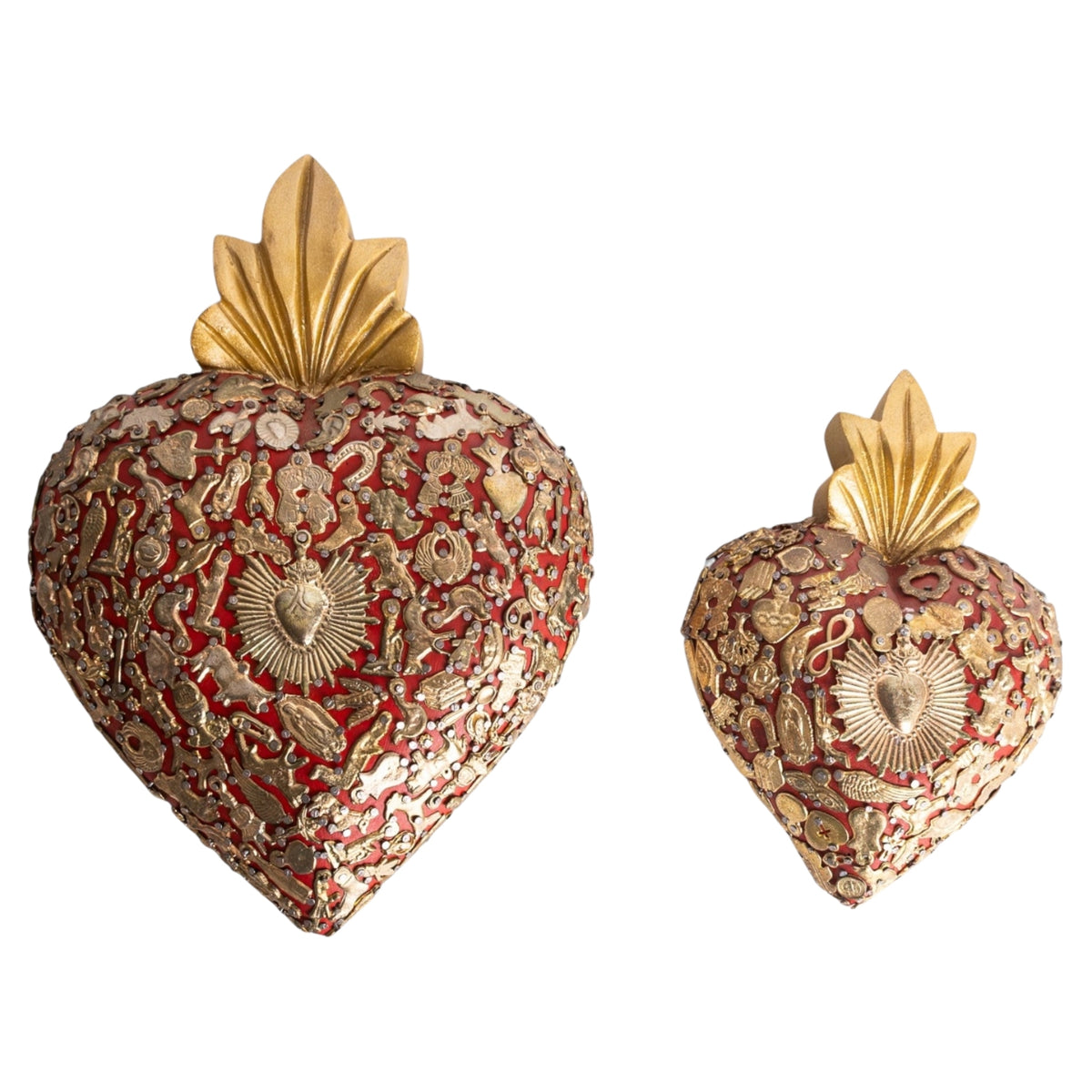 Ex-voto sacré-cœur rouge artisanal en deux tailles, petit et moyen
