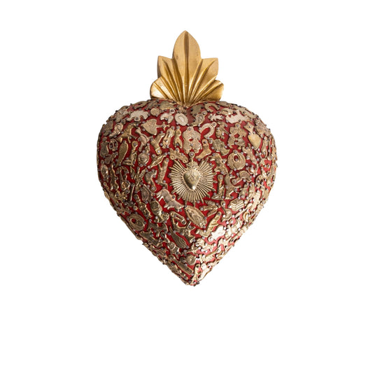 ex voto coeur mexicain artisanal decoration murale bois sculpte fait main symbole protection