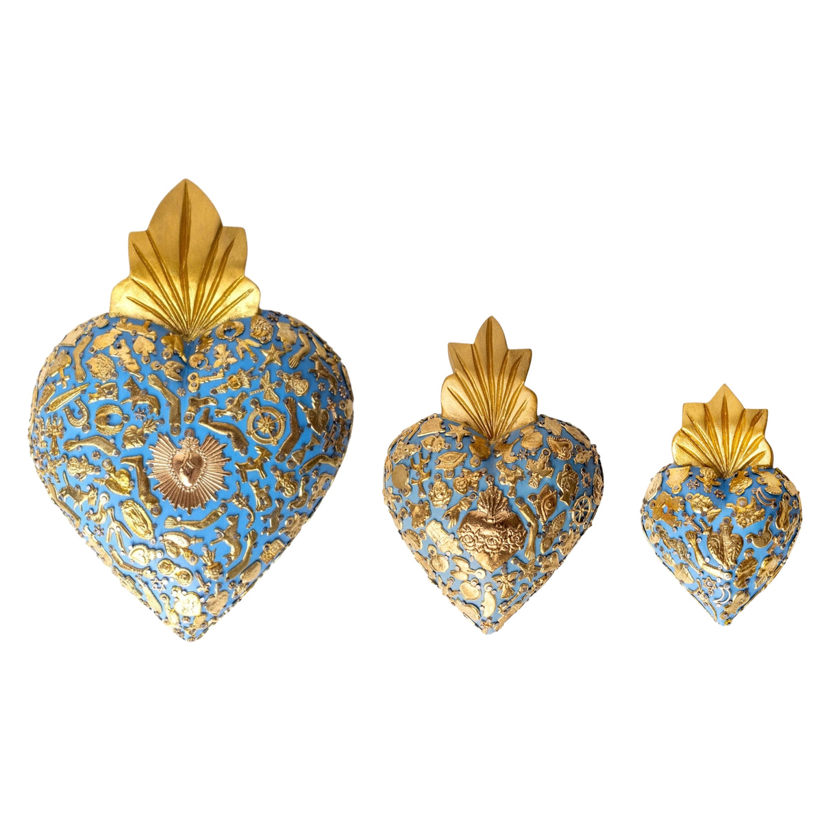 ex voto coeur mexicain disponible petit moyen grand decoration murale artisanale bois sculpte symbole protection