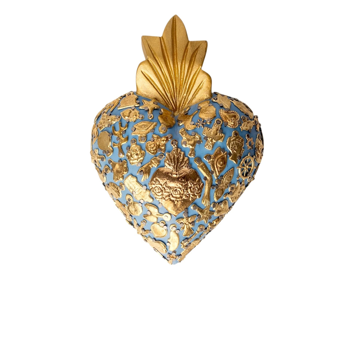 ex voto coeur mexique decoration murale religieuse bois sculpte art naif symbole spirituel fait main