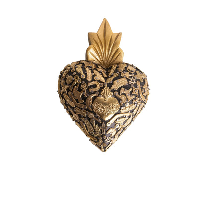 ex voto coeur noir bois sculpte artisanal mexicain decoration murale objet spirituel