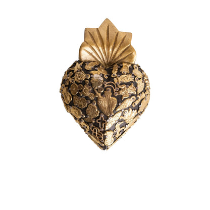 ex voto coeur noir artisanal mexique vue face decoration murale fait main